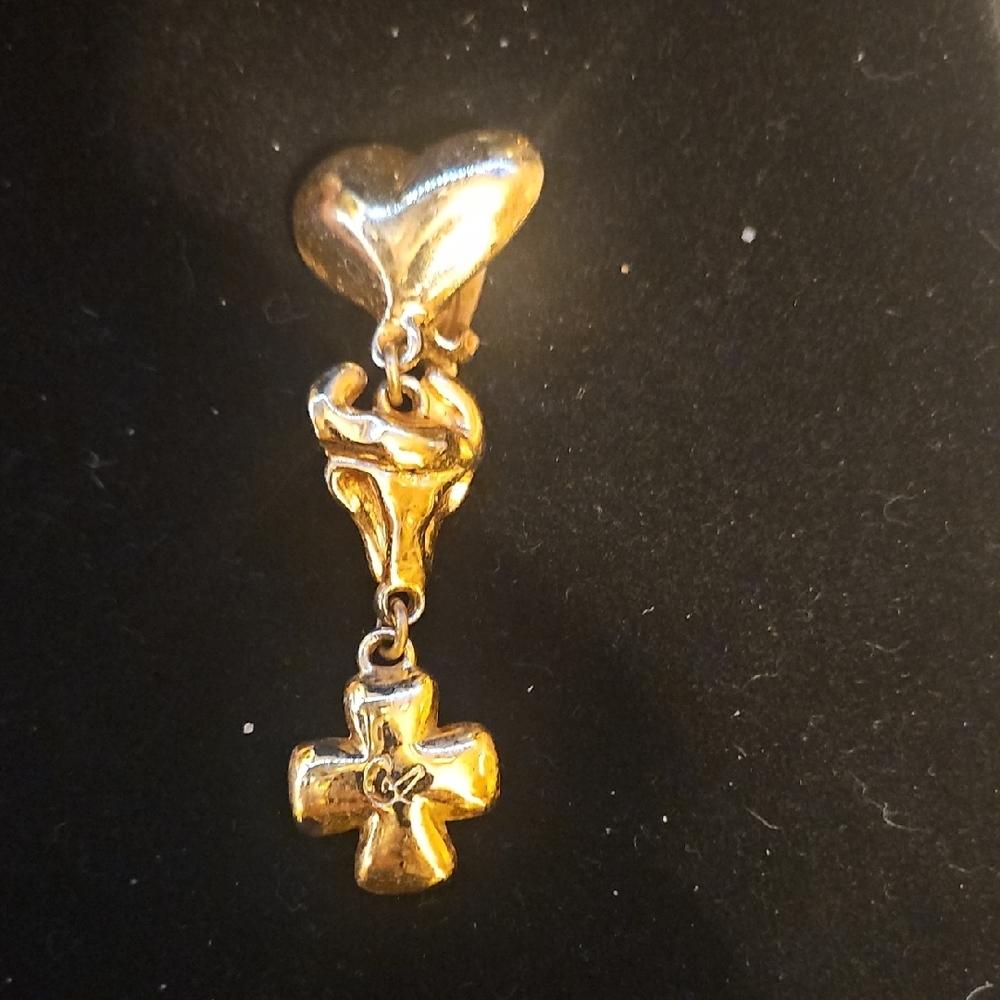 Christian LaCroix Gold Dangling Heart Earring - Picture 3 of 5